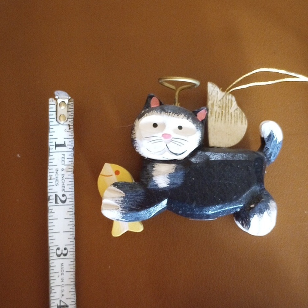3 Wooden Cat Christmas Ornaments w/ Angel Wings & Halo - Picture 7 of 7